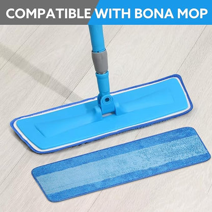 6 Pack Microfiber Cleaning Pads are Compatible with Bona Mop,18 Inch Replaceable Mop Pad Refill,Washable & Reusable Blue Microfiber Mop Pads for Hardwood and Hard-Surface Floors