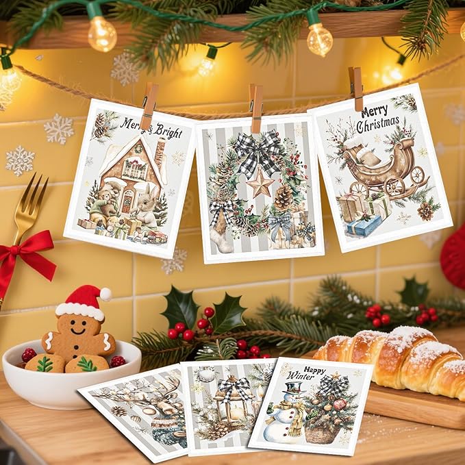 Christmas Swedish Dishcloths for Kitchen - 6PCS Vintage Merry Christmas Swedish Cloths for Washing Dishes, Xmas Reusable Dish Towels Gift, Holiday Washable Cleaning Sponge Quick Drying