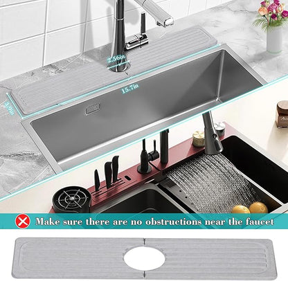 Stone Faucet Mat for Kitchen Sink, 15.7" Diatomite Drying Stone Mat Sink Protector Super Absorbent, Kitchen Sink Splash Guard, Sink Stone Quick Dry Around Faucet for Kitchen Bathroom Counter