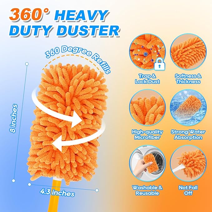 Reusable Duster Refill for Swiffer Hand Duster, 360 Degree Duster Refills for Spring Cleaning, Ceiling Fan, Orange Yellow, 3+3 Pack (Handle is Not Included)