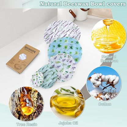 5-Size Reusable Beeswax Bowl Covers for Bread Proofing, Cotton Cloth Flexible Beeswax Wraps for Food Storage(Lavender)