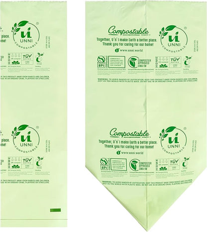 UNNI Compostable Trash Bags, 13 Gallon / 49.2 Liter, 50 Count, Extra Thick 0.9 Mil Tall Kitchen Food Scrap Bin Liners, Certified by BPI, CMA & OK compost HOME, Meets the ASTM D6400 Standard
