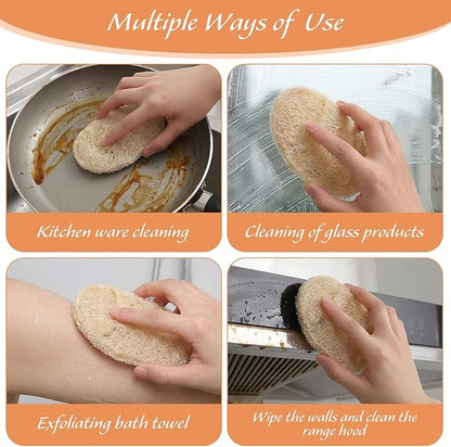 3 Pcs Natural Loofah Dish Sponge, 12X8 CM Loofah Kitchen Sponge, Oval Shape Loofah Sponge for Dishes, Eco Friendly for Non-Stick Cookware and Kitchen Deep Cleaning