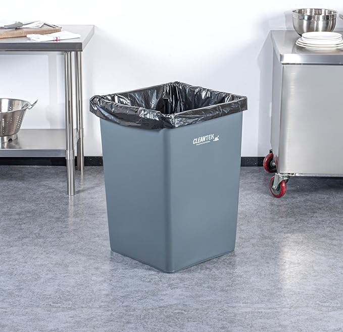 Restaurantware-Clean Tek Professional 35 Gallon Trash Can, 1 Square Waste Basket - Space Saving, Heavy-Duty, Gray Plastic Garbage Bin, For Commercial Space, Office, Store, Restaurant, And More