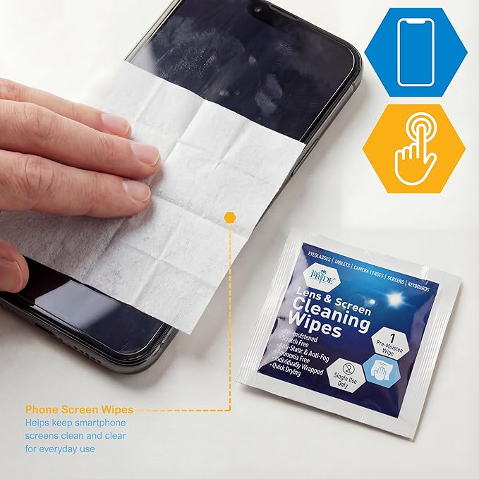MED PRIDE Anti-Fog Lens & Screen Cleaning Wipes, Premoistened, Scratch-Free & Anti-Static Eyeglass & Electronics Wipes, Individually Wrapped, Ideal for Glasses, Cameras, Phones & Laptops (400)