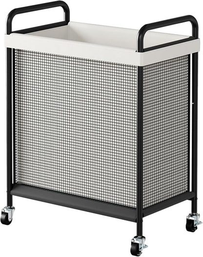 WOWLIVE Rolling Laundry Hamper with Wheels, 90L Laundry Basket with Removable Liner Bag, Laundry Sorter with Metal Handle, Large Capacity Clothes Hamper for Laundry Room, Bathroom and Dorm, Beige