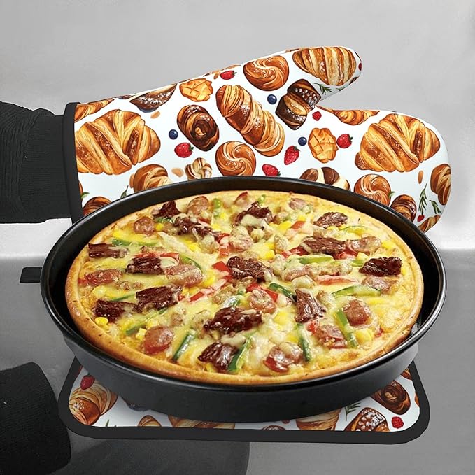 Oven Mitt and Pot Holders Sets - Food Oven Gloves Hot Pads Set of 2 Bread Kitchen Mitts for Cooking BBQ Baking Grilling