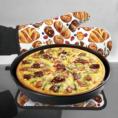 Oven Mitt and Pot Holders Sets - Food Oven Gloves Hot Pads Set of 2 Bread Kitchen Mitts for Cooking BBQ Baking Grilling