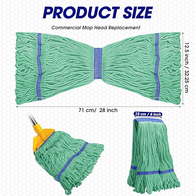 Eccliy 24 Pack Mop Heads Replacement Commercial Industrial Mop Heads Heavy Loop End Cotton String Heavy Duty Refills Wet Washable Refills for Home General Floor Cleaning (Green,Blue)