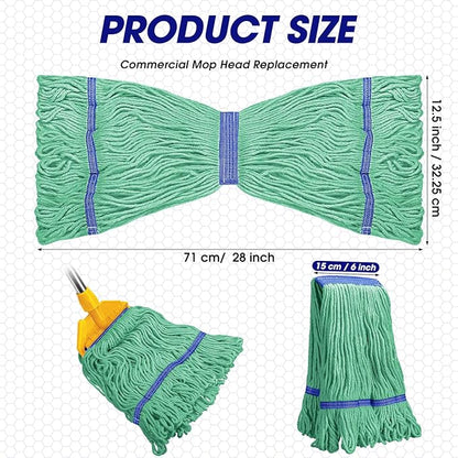 Eccliy 6 Pack Mop Heads Replacement Commercial Industrial Mop Heads Heavy Loop End Cotton String Heavy Duty Refills Wet Washable Refills for Home General Floor Cleaning (Green,Blue)