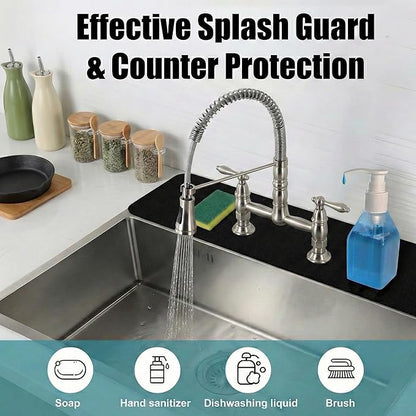 Faucet Mat for Kitchen Sink 2 Holes: 23.5’’Lx4.5’’W Splash Guard Fits 8 Inch Widespread Farmhouse Vintage Bathroom Dual Handle Faucet - Cuttable Counter Protector Drip Catcher for Irregular Sink