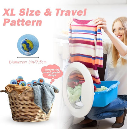 Wool Dryer Balls XL Size 6 Pack - Fun Dryer Balls with Ocean Pattern Cute Dryer Balls Laundry Reusable Anti Static Handmade New Zealand Wool Balls (Travel Pattern)