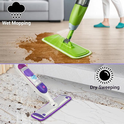 ARSUK Reusable Mop Pads Compatible with Swiffer PowerMop – Washable Velcro Replacement Microfiber Refills for 13''–16'' Spray Mop, Multi-Surface Cleaning Pads (3 Purple + 3 Green)