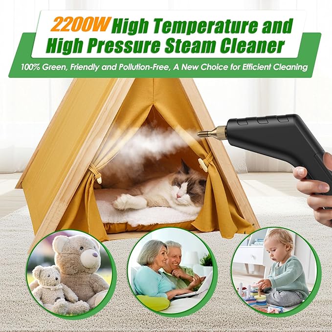 2200W Steam Cleaner, Handheld Steam Cleaner whit 1.2L Water Tank for Home Use, Fast Heat-Up in 10-15s, Portable High Steam Cleaners Machine for Cleaning Kitchen, Bathroom, Grout, Car