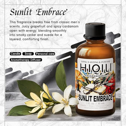 HIQILI Sunlit Embrace Fragrance Oil for Diffuser, Candle, Soap & Perfume Making, Floral-Woody Scent, Long Lasting Aroma - 1 Fl Oz