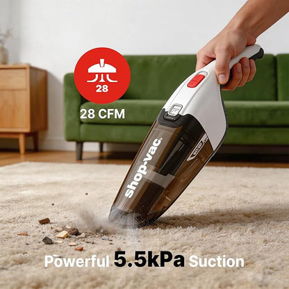 Shop-Vac Wet/Dry Handheld Vacuum, Powerful Small Vacuum Cordless Rechargeable, Wall-Mounted Hand Vac with Crevice Tool, Portable Vacuum for Home & Car, Lightweight & Compact, White