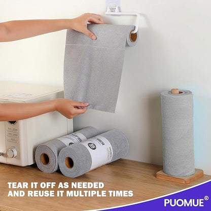 Puomue 55 Pack Microfiber Cleaning Cloth Roll, Tear Away Reusable Towels, 11" X 9", Ultra Absorbent & Lint Free Microfiber Cloth for Cleaning Cars, Kitchen, Window, Home and Shop, Grey