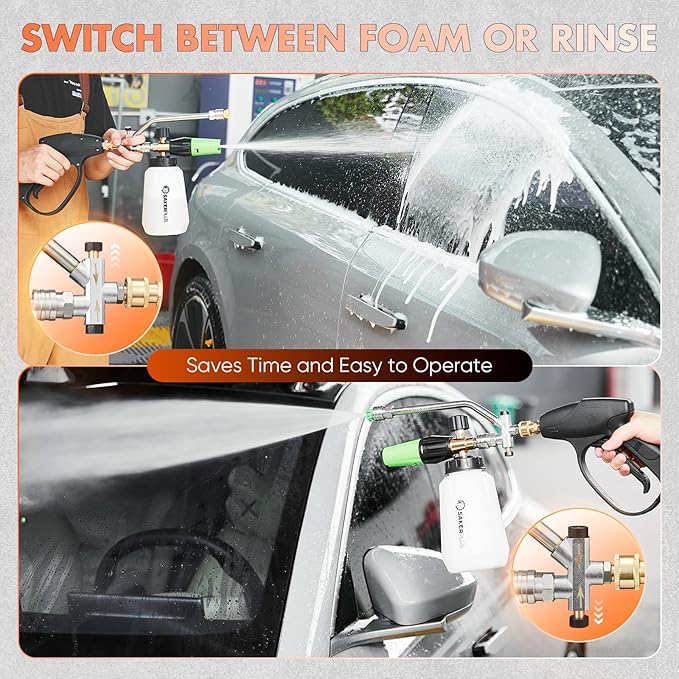 SakerPlus Foam Cannon Dual Connector Accessory,Pressure Washer Gun with Foam Cannon,1/4 Inch Quick Connector with 5 Power Washer Sprayer Nozzles,for Car Washing and Cleaning