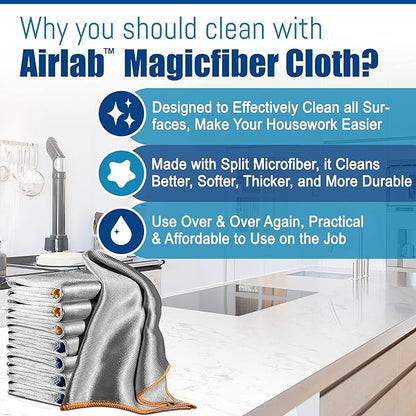 Airlab Streak Free Miracle Cleaning Cloth Easy Clean Pack of 8-12" x 16" Microfiber Dish Cloths Glass Polishing Lint Free for Kitchen Mirrors Wine Car