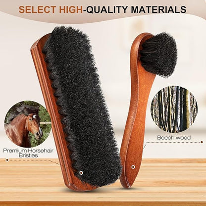 4Pcs Shoe Brush, Premium Horse Hair Brush for Leather, Professional Shoe Polish Brush, Long-lasting Shoe Cleaning Brush, 100 Percent Horsehair Shoe Brush Shine Kit for Cleaning and Polishing