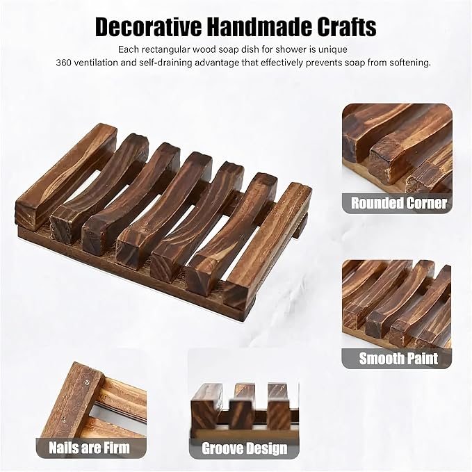 2 Pcs Wooden Soap Dish Holder, Soap Tray for Shower & Bathroom, Zero Waste, Plastic Free, Keep Soap Bars Dry Clean & Easy Cleaning, Self Draining Soap Dish