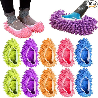 10Pcs Mop Slippers for Floor Cleaning Washable Shoes Cover Soft Microfiber Dust Mops Mop Socks Reusable for Women Men Kids Foot Dust Hair Cleaners Sweeping House Office Bathroom Kitchen