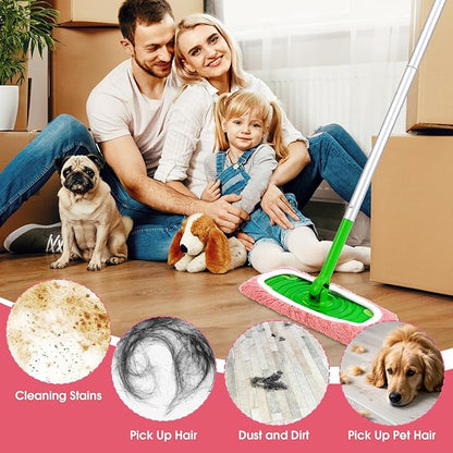 8Pcs Pink Reusable Mop Pads,Microfiber Mop Pads Compatible with Swiffer Sweeper, Dry Sweeping Cloths & Washable Wet Pads Refill for Floor