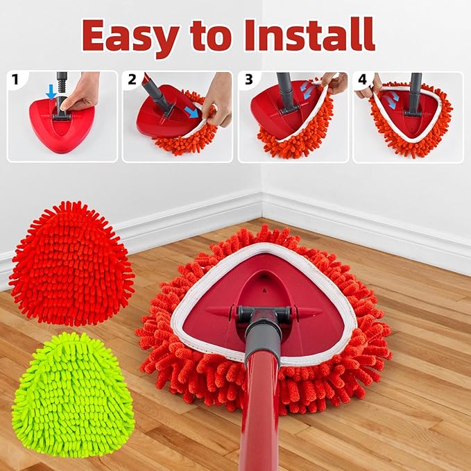 6 Packs Mop Head Replacements & 4-Section Spin Mop Handles for Ocedar, and Spin Mop Base Compatible with O-Cedar EasyWring 1 Tank Spin Mops Refills