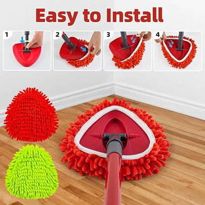 6 Packs Mop Head Replacements & 4-Section Spin Mop Handles for Ocedar, and Spin Mop Base Compatible with O-Cedar EasyWring 1 Tank Spin Mops Refills
