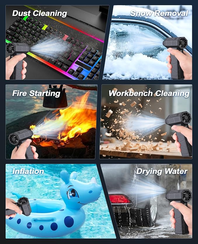 Electric Air Duster 3 Gear Adjustable & Rechargeable Outdoor Mini Turbo Snow Blower Cordless 110000 RPM Super Power Turbo Violent Fan Hand Air Dust Blower for Computer Keyboard House Cleaning