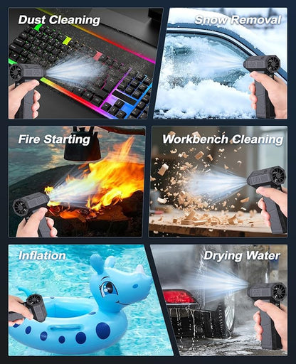 Electric Air Duster 3 Gear Adjustable & Rechargeable Outdoor Mini Turbo Snow Blower Cordless 110000 RPM Super Power Turbo Violent Fan Hand Air Dust Blower for Computer Keyboard House Cleaning