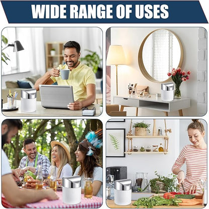 2 Pcs Desk Trash Can with Swing Lids, 12 Rolls of Trash Bags, 2L Brushed Stainless Steel Countertop Garbage Bin Small Wastebasket with Lid for Office Desk, Coffee Table(Matte White)