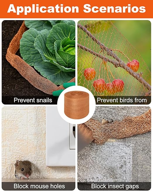 MUZIK Copper Mesh Roll, 5" x 100 ft Pure Copper Wire Mesh, Heavy Duty Rodent & Snake Proof, Rustproof, Easy Cut for Vents, Garden, Weep Holes