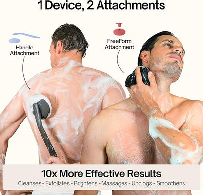 Aura Body Clean Pro⁺ - Silicone Electric Body Scrubber for Acne, Ingrown Hair & KP - IPX7 Waterproof, Rechargeable Exfoliating Shower Brush with Handle. Freeform Grip, & 7000+ Sonic Vibration - Arctic
