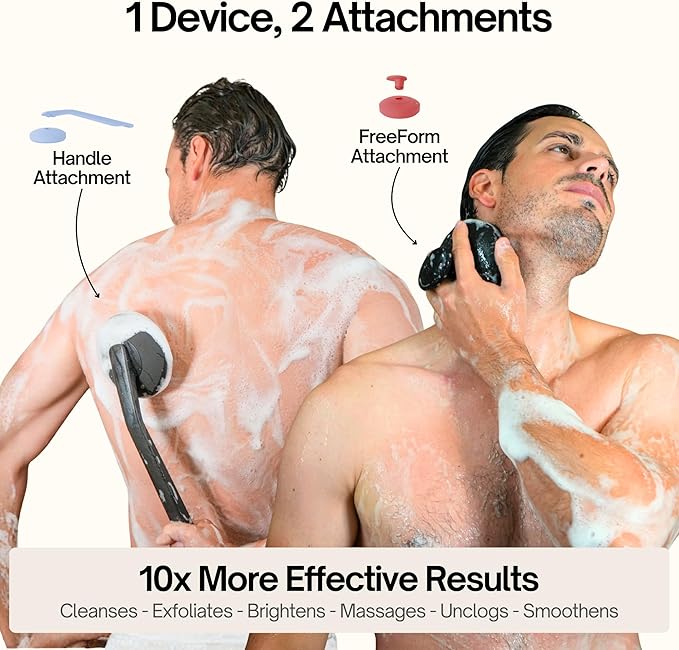 Aura Body Clean Pro⁺ - Silicone Electric Body Scrubber for Acne, Ingrown Hair & KP - IPX7 Waterproof, Rechargeable Exfoliating Shower Brush with Handle. Freeform Grip, & 7000+ Sonic Vibration - Jet