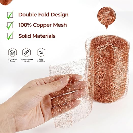 Copper Mesh Roll for Rodent Control | 4 Inch x 16 Feet | Pack of 2 Rustproof Copper Mesh | Rodent Bat and Snail Barrier | Hole Blocker for Gaps, Vents and Water Openings | Includes Scissor