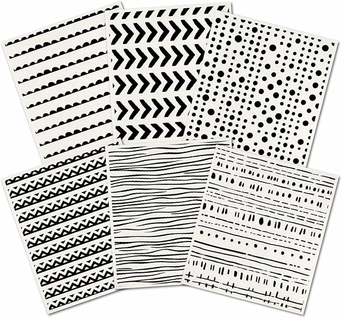 6 Sheets 6 Styles Geometric Kitchen Dish Cloths Black and White Swedish Dishcloths Minimalist Reusable Kitchen Sponge Cloths Quick Drying Absorbent Towels for Dishes Countertop Bathroom Use