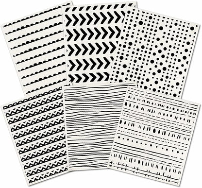 6 Sheets 6 Styles Geometric Kitchen Dish Cloths Black and White Swedish Dishcloths Minimalist Reusable Kitchen Sponge Cloths Quick Drying Absorbent Towels for Dishes Countertop Bathroom Use