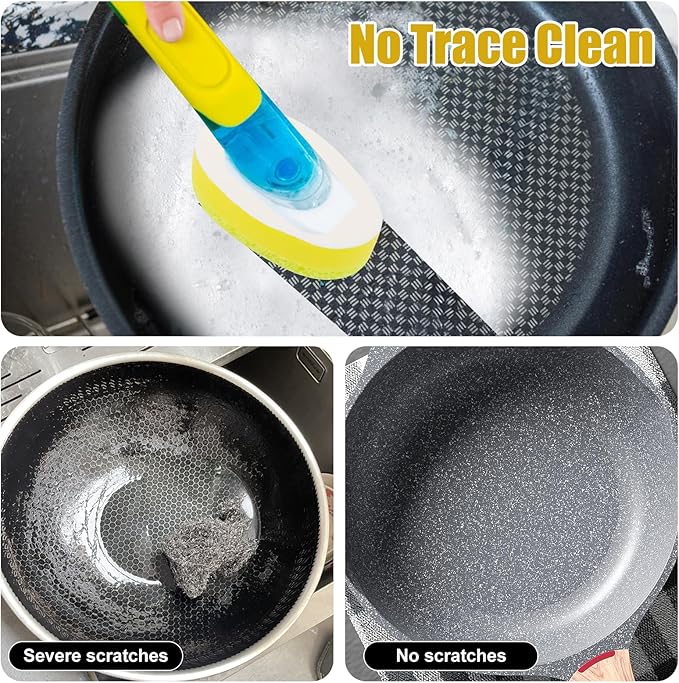 6 Packs Refill Heads Compatible with Dish Daddy, Non-Scratch Wand Refill Sponge Heads Compatible with Scrub Daddy, Upgrade Much Thicker and Durable, Pots & Pans, Yellow