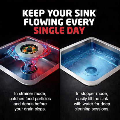SinkShroom Kitchen Sink Drain Strainer, 2-in-1 Pop-Up Sink Stopper & Strainer with Removable Anti-Clog Basket, 304 Stainless Steel, Fits 3"-3.4" US Standard Drains, Easy Clean Food Catcher