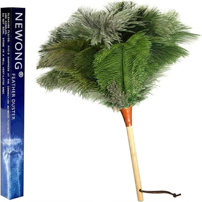 16inch Natural Good Ostrich Feather Duster with Bamboo Handle, Electrostatic Dust Remove for Ceiling，Fans，Bookshelves, Sofa, Windows, Fit for Home, Office and Cars Duster Green