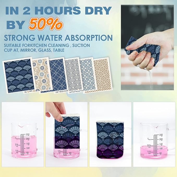 Wholesale Swedish Dish Cloths - 6 Pack Reusable Compostable Kitchen Cloth,Cellulose Sponge Dish Cloths Dish Towel Set (Japanese)