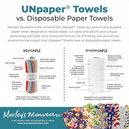 Marley's Monsters UNpaper® Towel Roll 12 Pack – Reusable Paper Towels on Tube – Washable Cotton Flannel Kitchen Roll – Zero Waste Snap Free Alternative Made in USA (Pride Pack, 12 Pack)