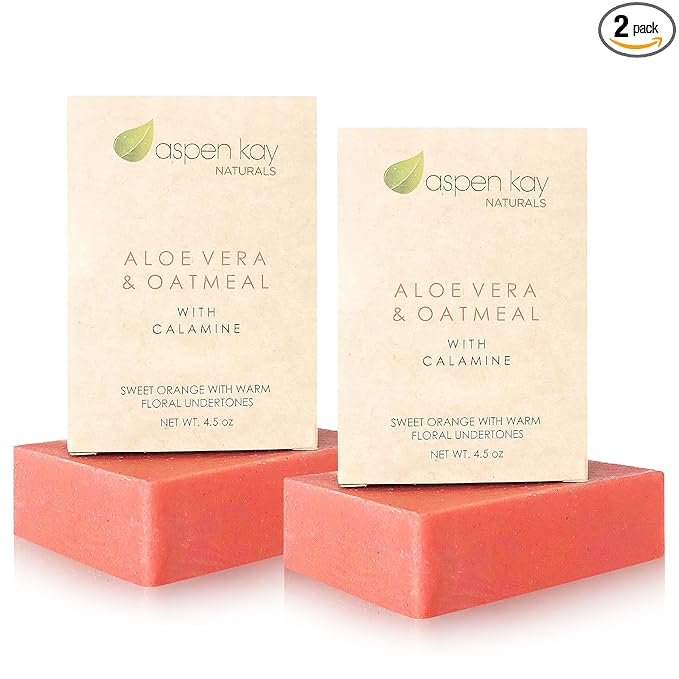 Aloe Vera & Oatmeal Soap Bar with Calamine, Natural & Organic Ingredients - Organic Aloe Vera & Colloidal Oats. Face & Body - for Men, Women & Teens. Gentle Body Wash. 4.5 oz Bar (Pack of 2)