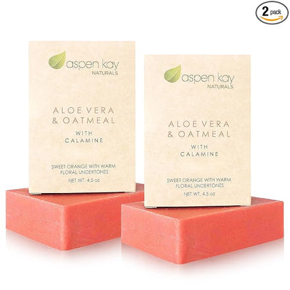 Aloe Vera & Oatmeal Soap Bar with Calamine, Natural & Organic Ingredients - Organic Aloe Vera & Colloidal Oats. Face & Body - for Men, Women & Teens. Gentle Body Wash. 4.5 oz Bar (Pack of 2)