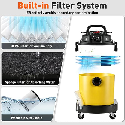 Shop Vacuum Wet and Dry Cleaner, 6 Gallon 5.5 Peak HP Wet Dry Vac, 17 KPA Max Power 4 in 1 Portable Shop Vacuum Wet and Dry with Filter,Soap Tank, Hose and Attachments for Home, Car, Garage, 175