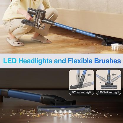 Zefiro Cordless Vacuum Cleaner for Home, 500W/45Kpa 50Mins Stick Vacuum, Anti-Tangle 1.5L Dust Cup, Rechargeable Wireless Handheld Vacuum for Pet Hairs/Carpets/Floors