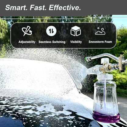 Raincovo Foam Cannon for Pressure Washer, Snow Clear Foam Cannon Dual Connector Accessories, Power Washer Soap Attachment for Car Wash, Stainless Steel Filter, 5 Nozzle Tips with Holder