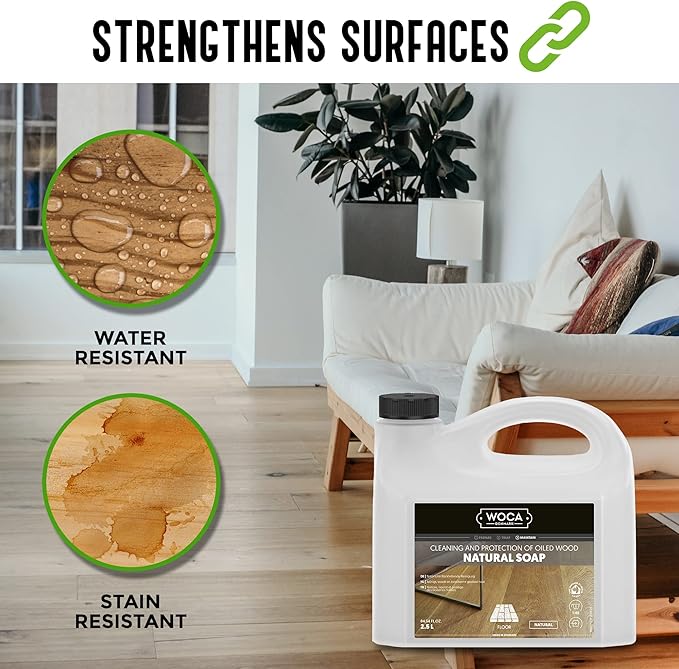 WOCA Natural Soap, White |1L| - Concentrated Wood Cleaner for oil finished hardwood floors, tables, millwork, cutting boards, countertops and butcher block