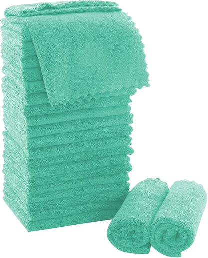 MOONQUEEN Ultra Soft Premium Washcloths Set - 12 x 12 inches - 24 Pack - Quick Drying - Highly Absorbent Coral Velvet Bathroom Wash Clothes - Use as Bath, Spa, Facial, Fingertip Towel (Aqua Green)